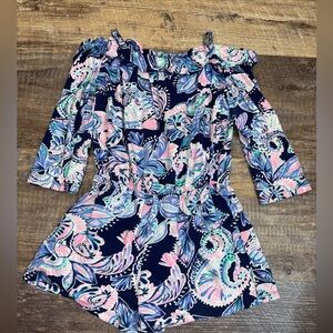 Lilly Pulitzer Girls' XL 12-14 Margaret Romper In the High Tide Holy Flockamolie